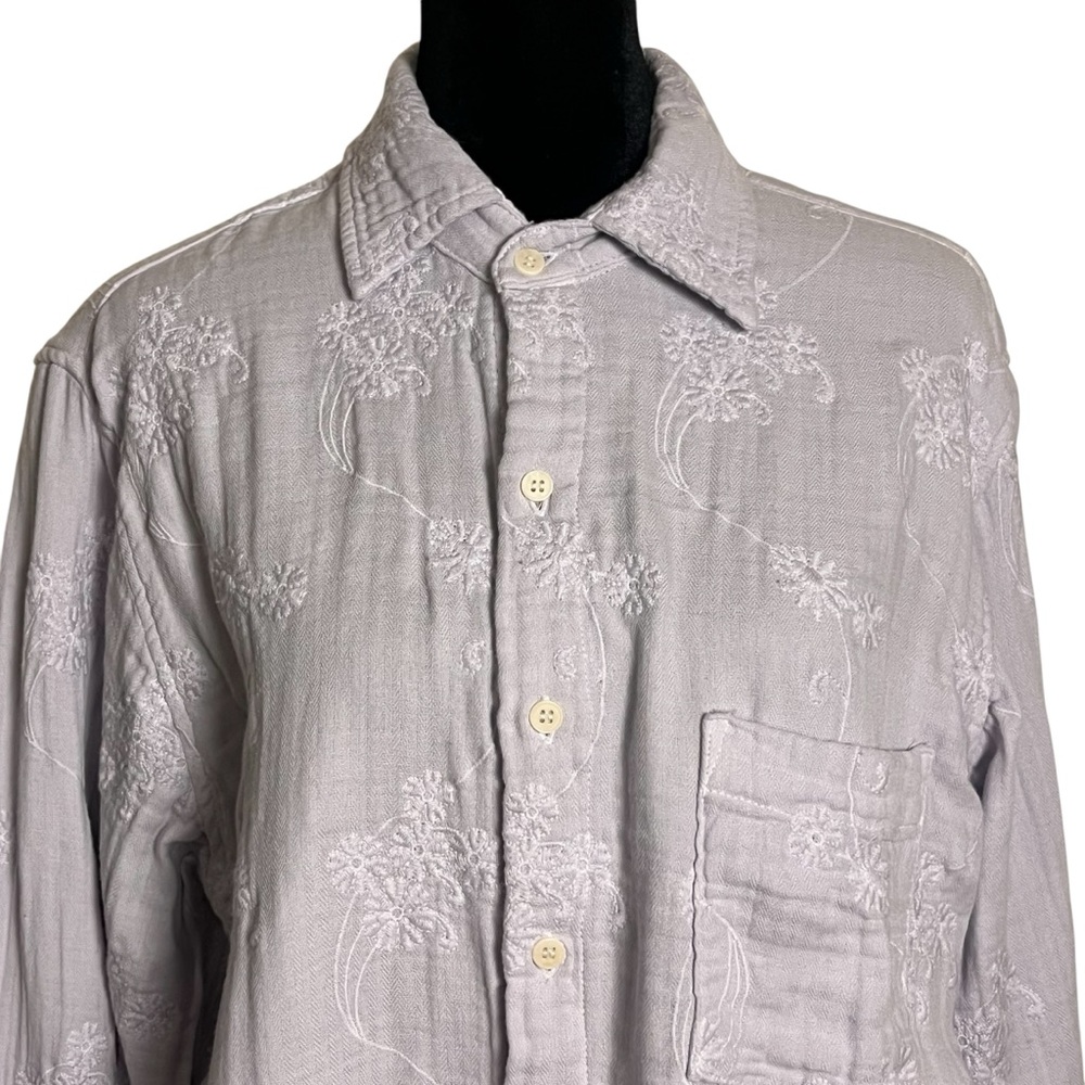 CP SHADES Cotton Gauze Embroidered Floral Long Sleeve Oversized Shirt — Small